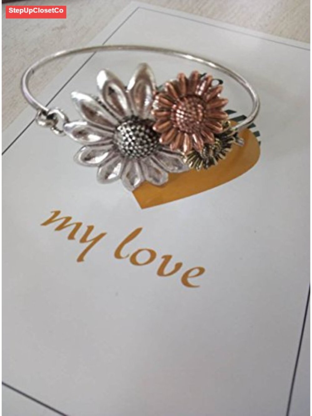 Antique Gold Silver Copper Magnetic Sunflower Eyeglass Holder Brooch Bangle - Picture 3 of 4